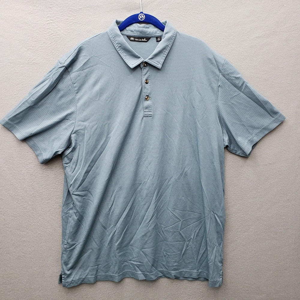 Travis Mathew Golf Polo Shirt Light Blue White Stripe Pima Cotton Office Casual